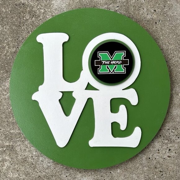 Marshall “LOVE” The Herd 3D Wood Decor Sign - Hang on Front Door, Porch Wall etc - Picture 2 of 6